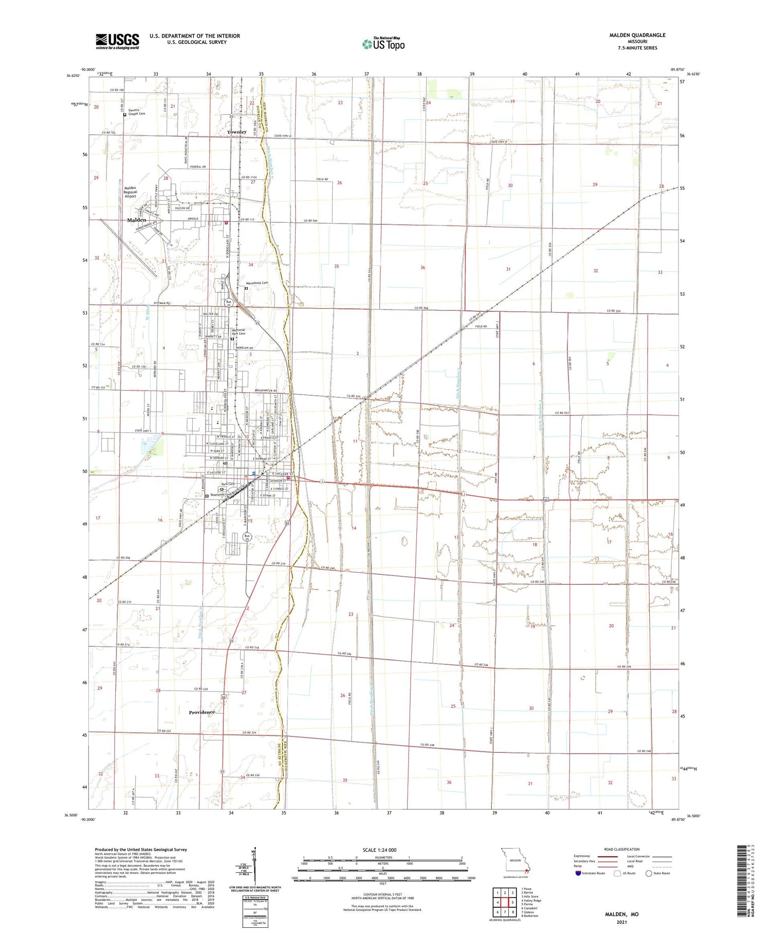 Malden Missouri US Topo Map Image