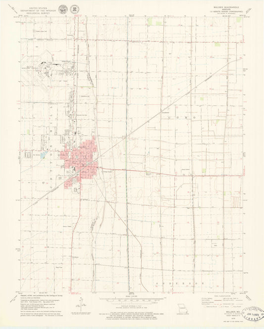 Classic USGS Malden Missouri 7.5'x7.5' Topo Map Image