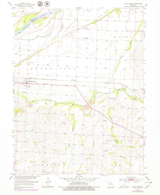 Classic USGS Malta Bend Missouri 7.5'x7.5' Topo Map Image
