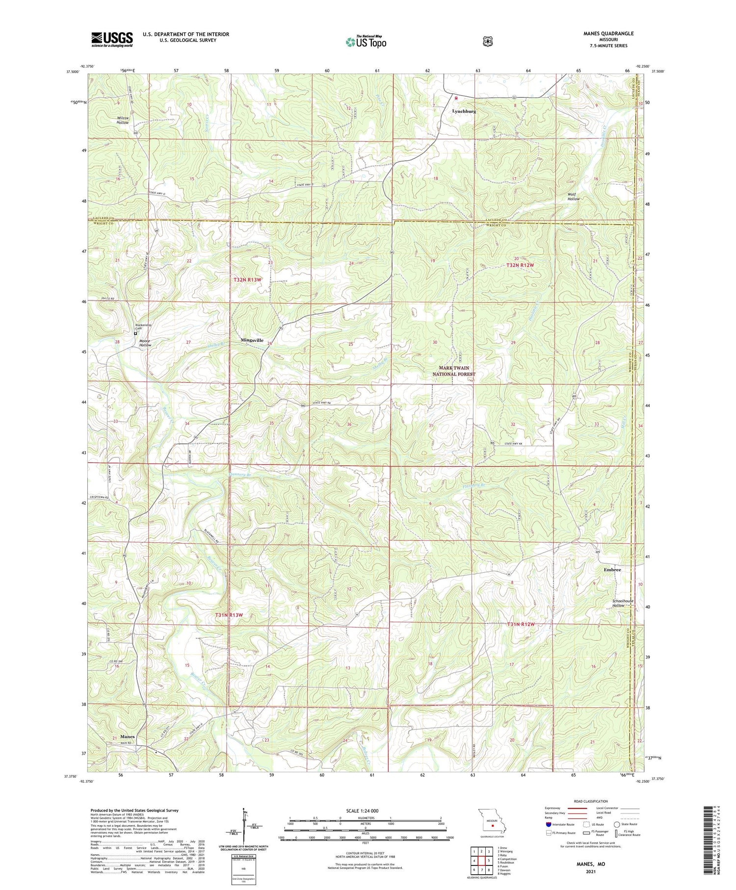 Manes Missouri US Topo Map Image
