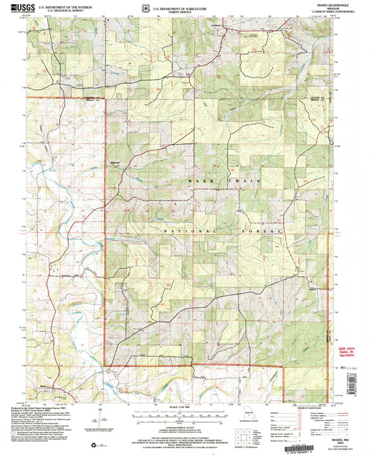 Classic USGS Manes Missouri 7.5'x7.5' Topo Map Image