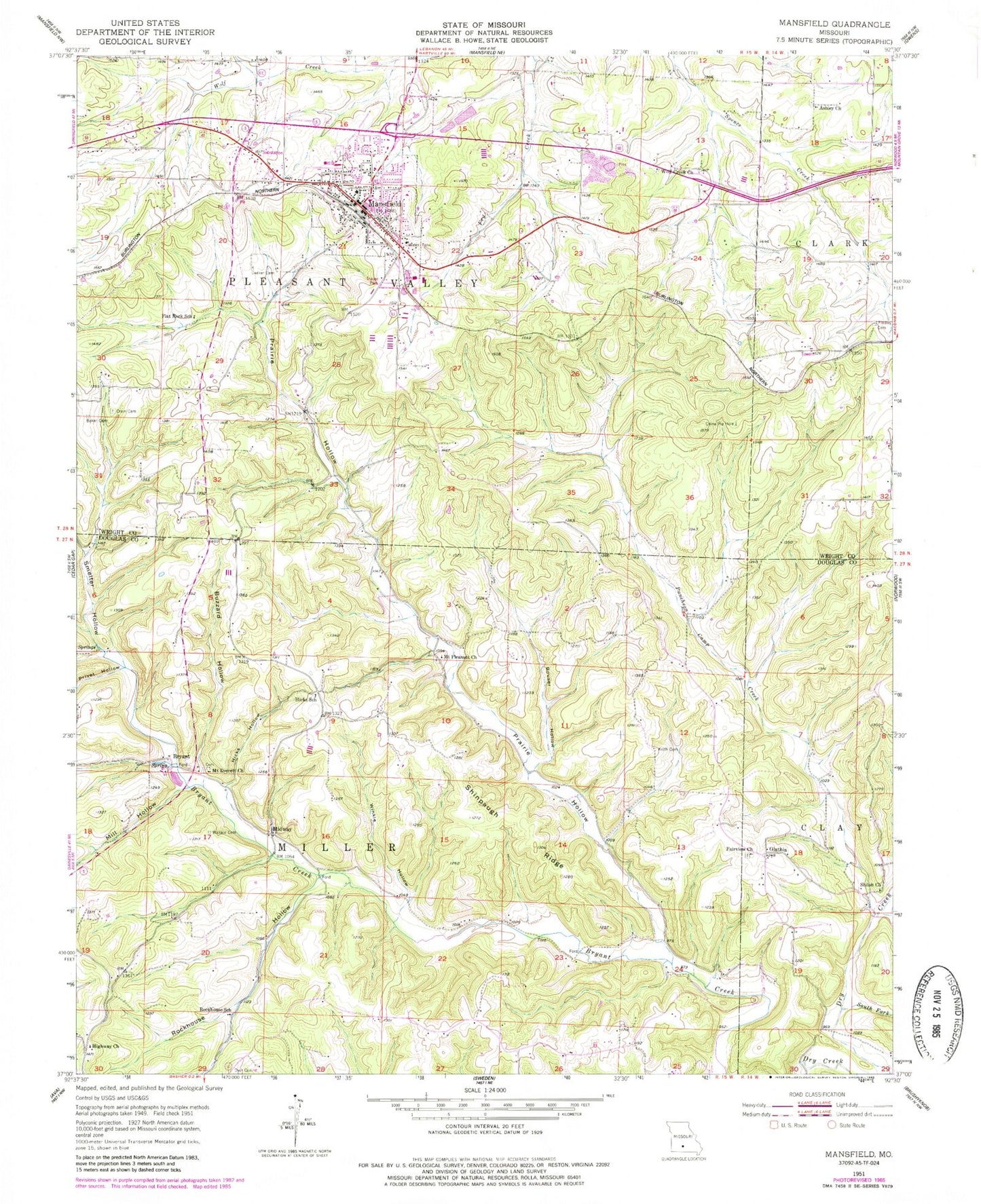 Classic USGS Mansfield Missouri 7.5'x7.5' Topo Map Image