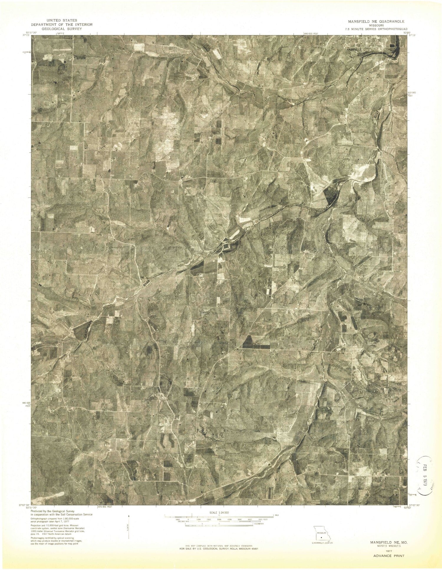 Classic USGS Mansfield NE Missouri 7.5'x7.5' Topo Map Image