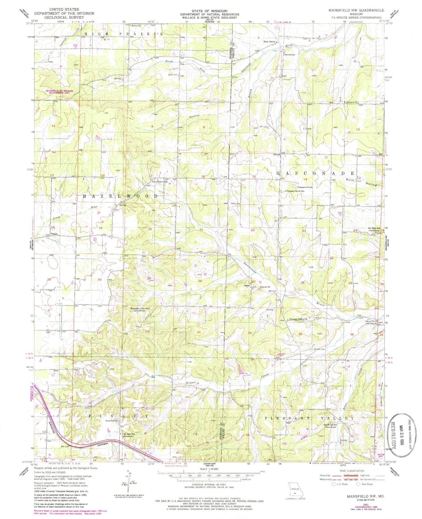 Classic USGS Mansfield NW Missouri 7.5'x7.5' Topo Map Image