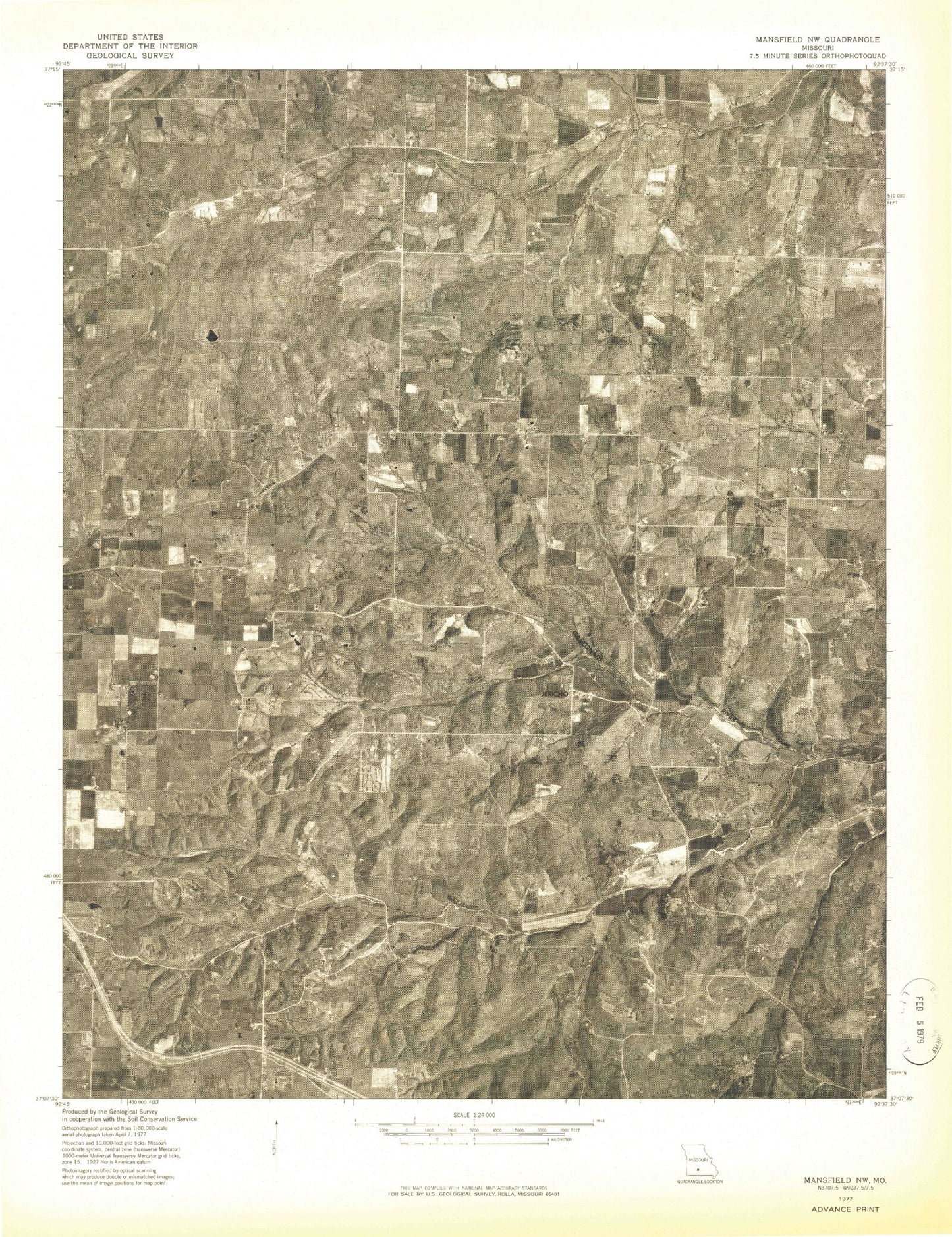 Classic USGS Mansfield NW Missouri 7.5'x7.5' Topo Map Image