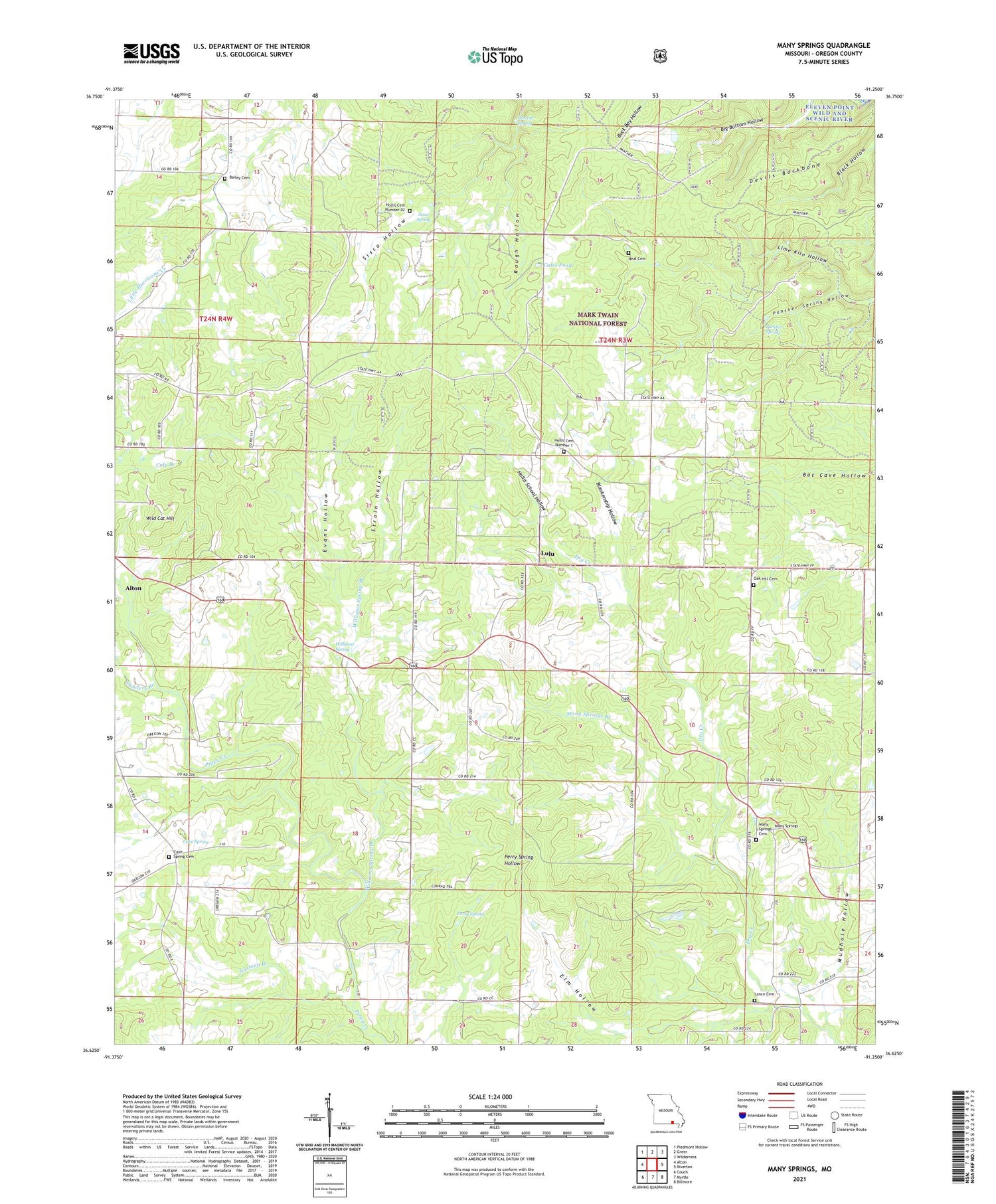 Many Springs Missouri US Topo Map Image