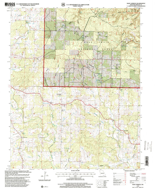 Classic USGS Many Springs Missouri 7.5'x7.5' Topo Map Image