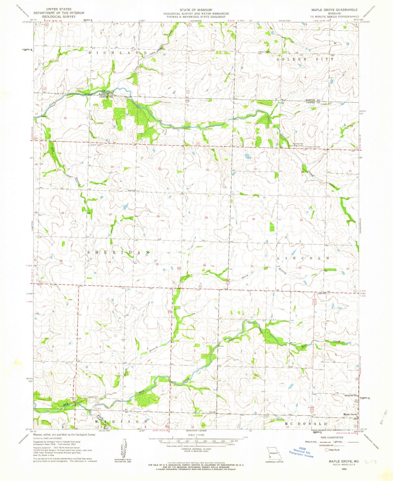 Classic USGS Maple Grove Missouri 7.5'x7.5' Topo Map Image