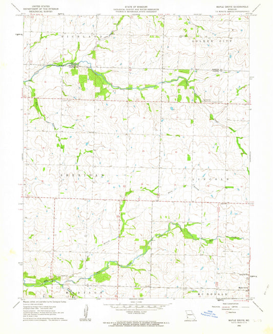 Classic USGS Maple Grove Missouri 7.5'x7.5' Topo Map Image