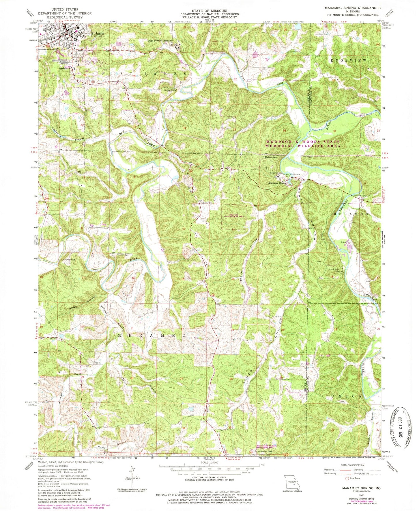 Classic USGS Maramec Spring Missouri 7.5'x7.5' Topo Map Image