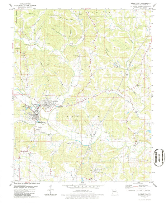 Classic USGS Marble Hill Missouri 7.5'x7.5' Topo Map Image