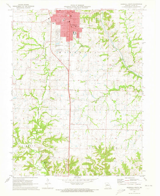 Classic USGS Marshall South Missouri 7.5'x7.5' Topo Map Image