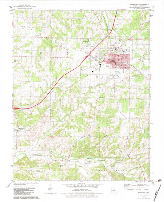 Classic USGS Marshfield Missouri 7.5'x7.5' Topo Map Image