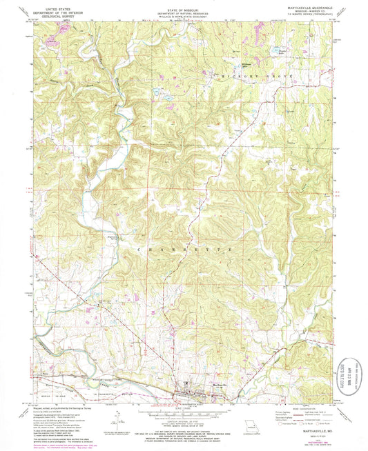 Classic USGS Marthasville Missouri 7.5'x7.5' Topo Map Image
