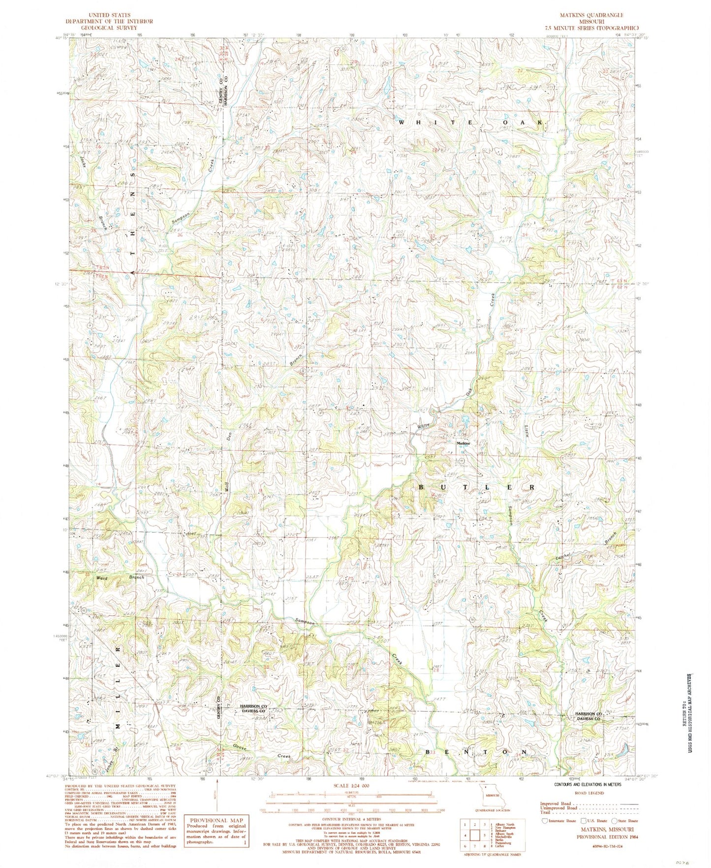 Classic USGS Matkins Missouri 7.5'x7.5' Topo Map Image