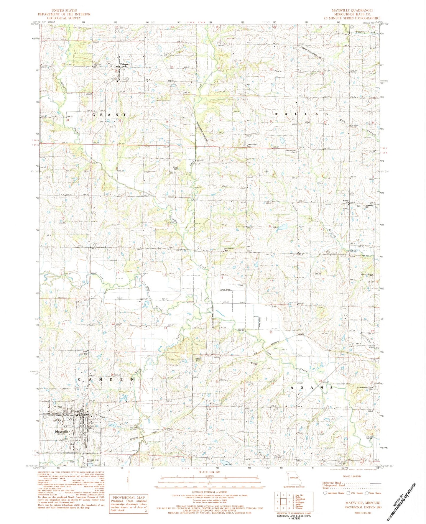 Classic USGS Maysville Missouri 7.5'x7.5' Topo Map Image