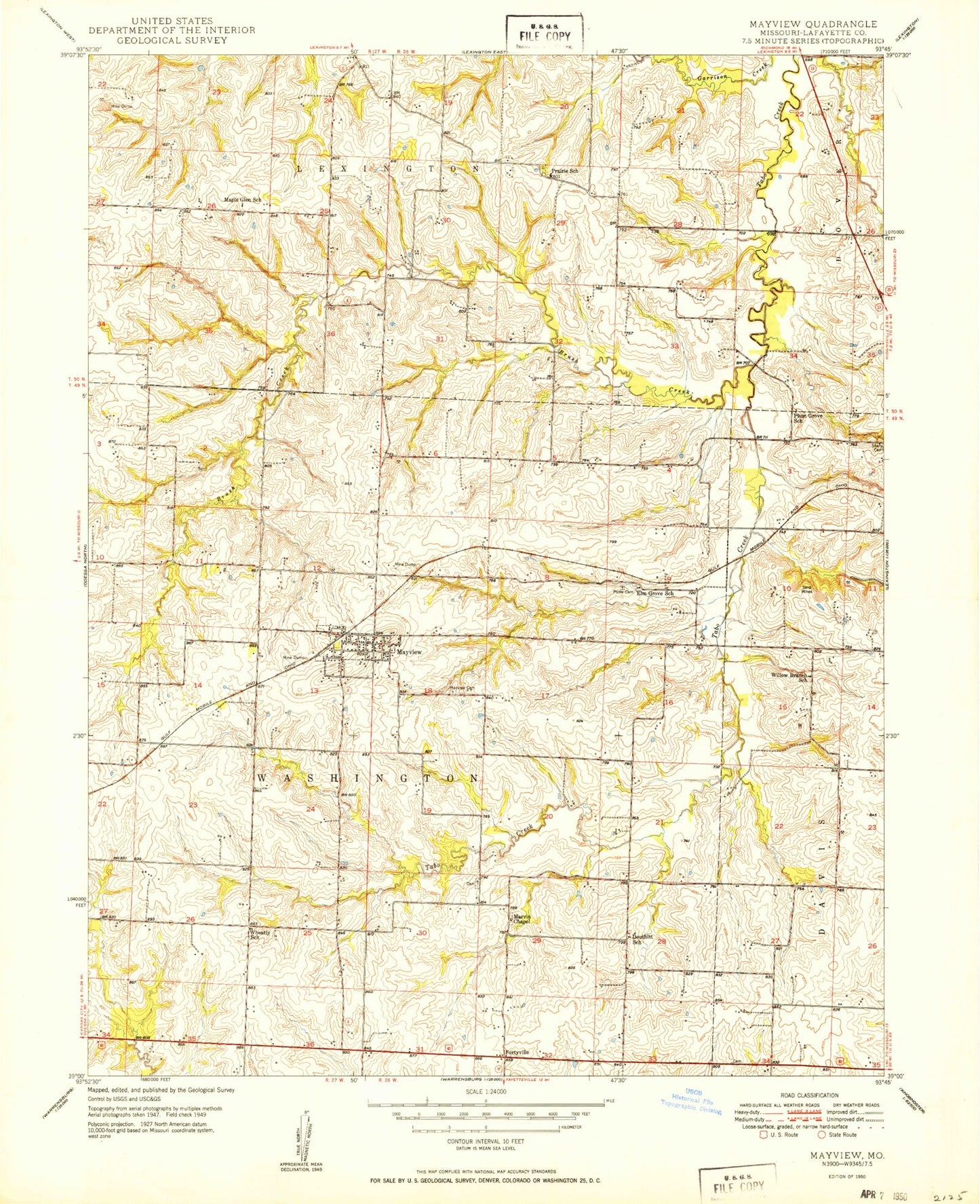 Classic USGS Mayview Missouri 7.5'x7.5' Topo Map Image