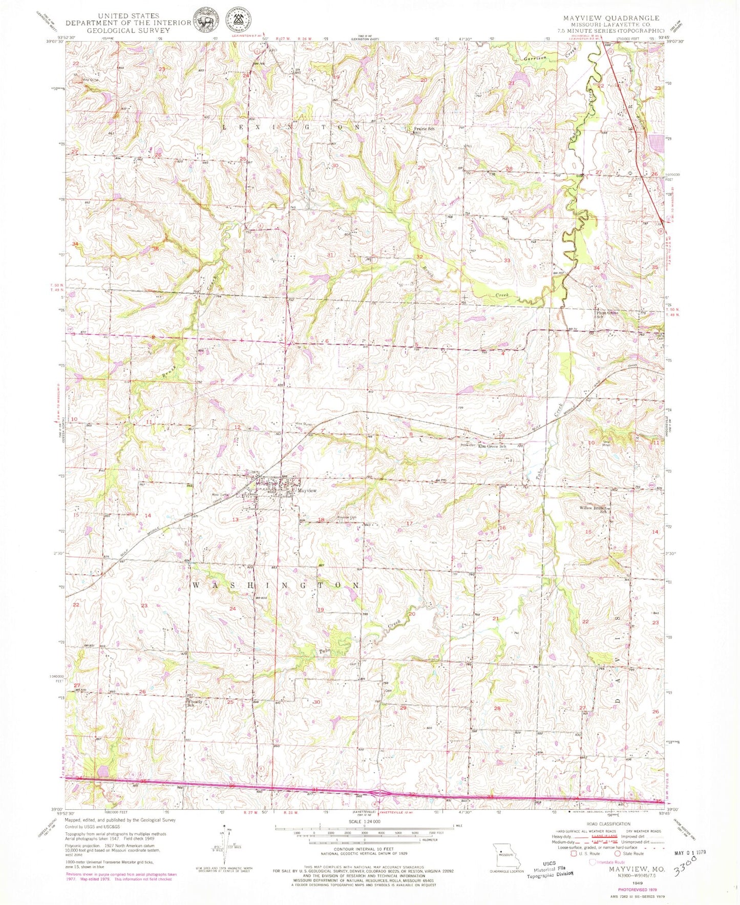 Classic USGS Mayview Missouri 7.5'x7.5' Topo Map Image