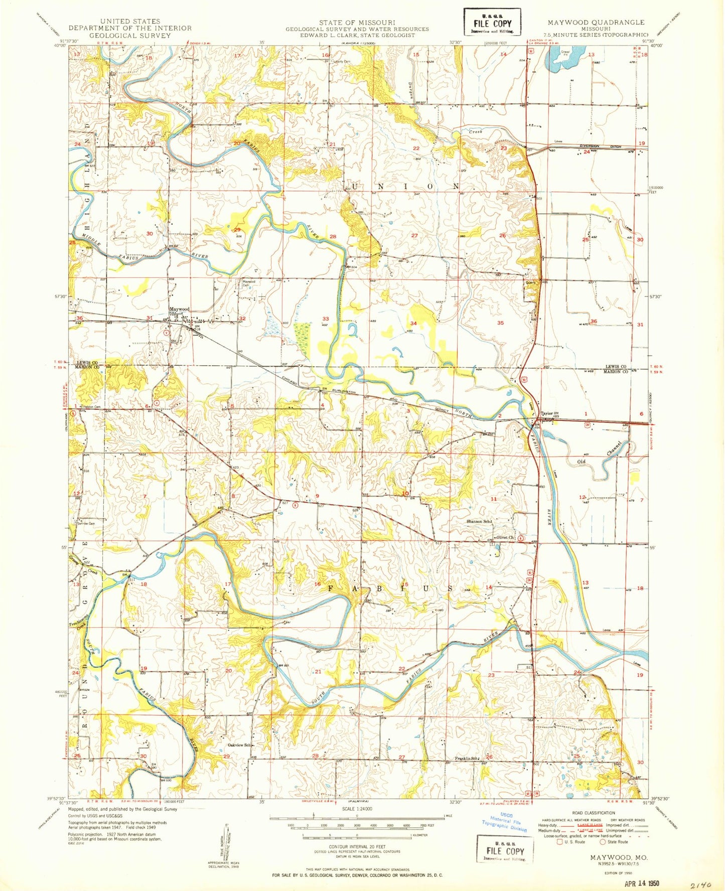 Classic USGS Maywood Missouri 7.5'x7.5' Topo Map Image