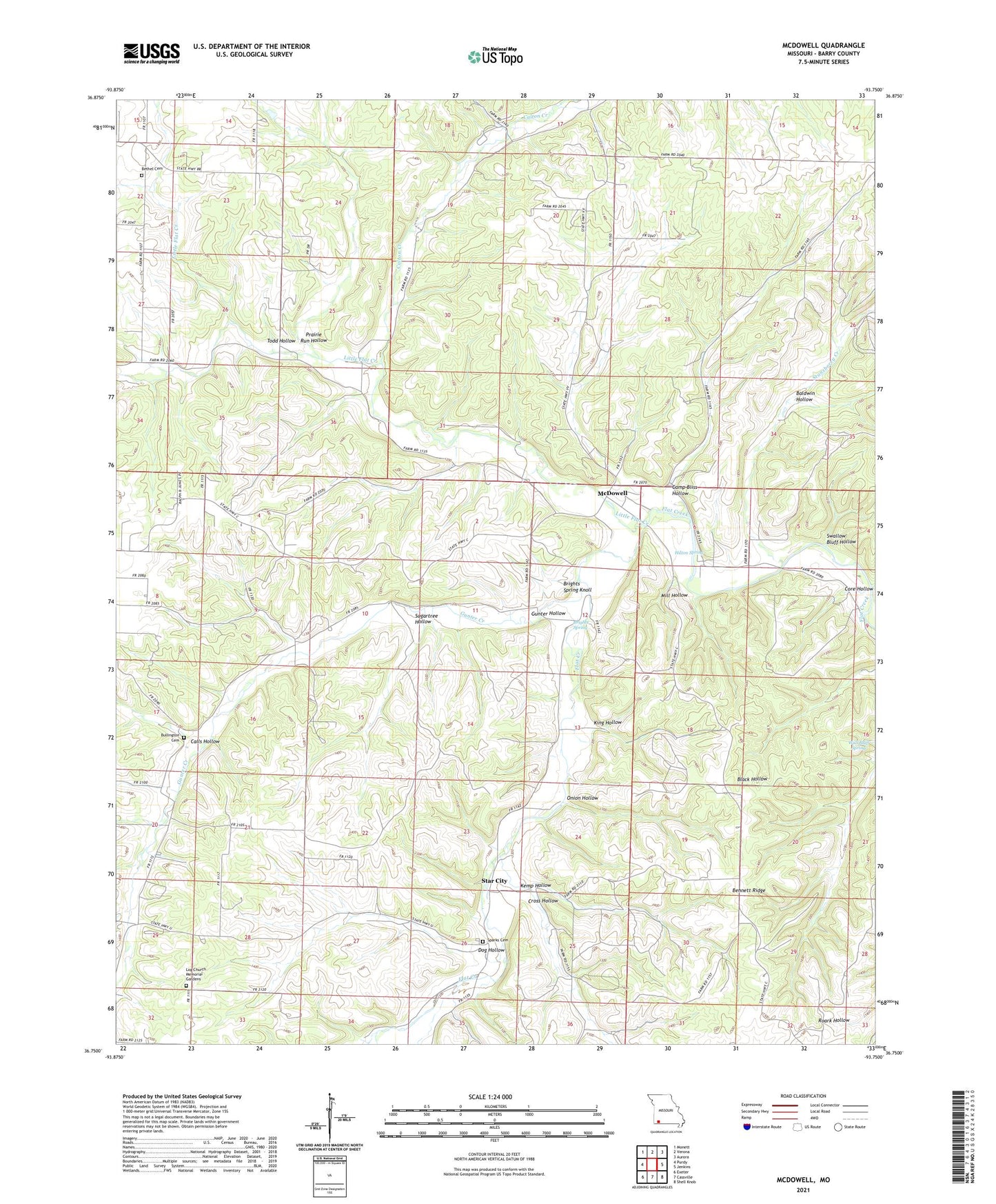 McDowell Missouri US Topo Map Image