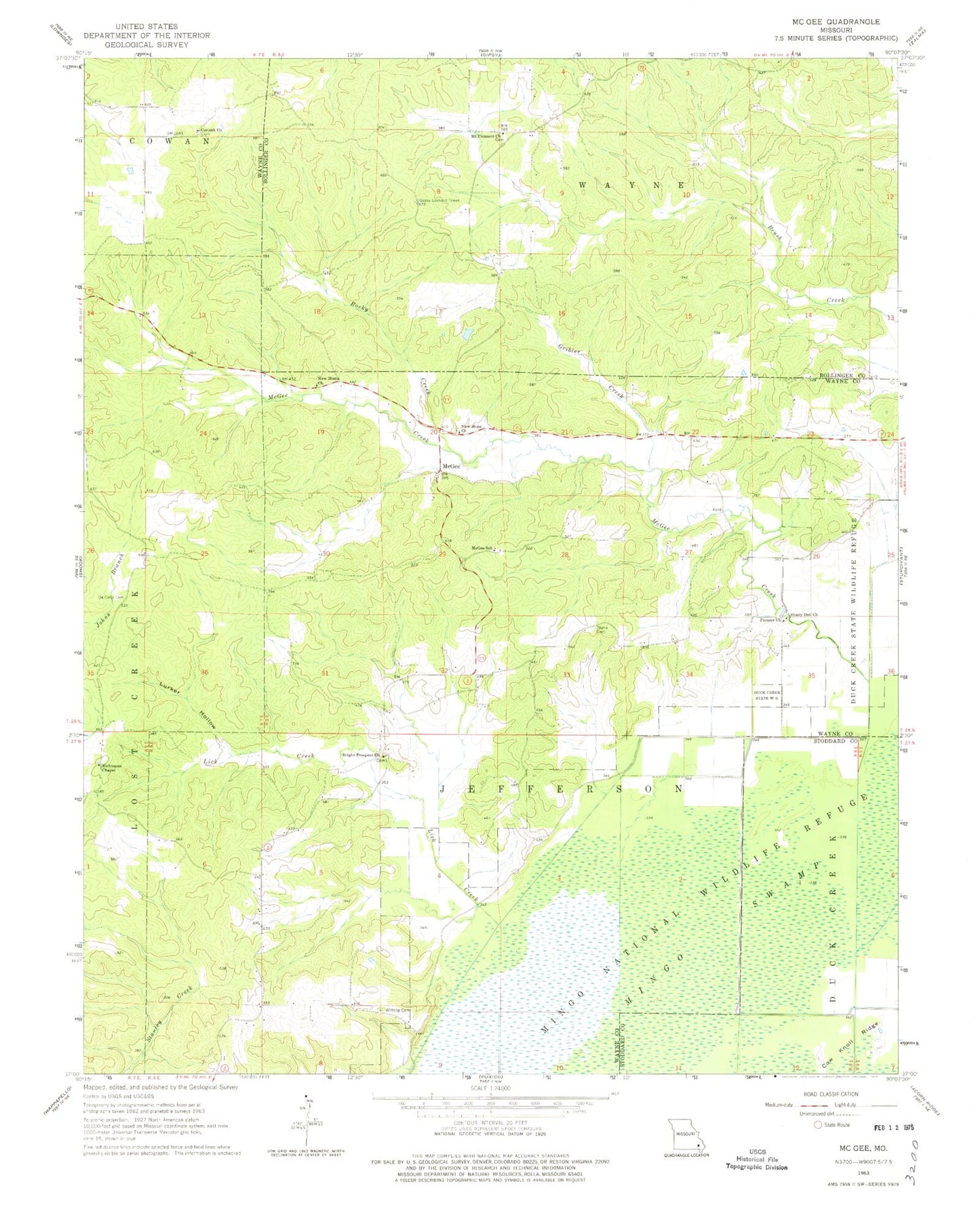 Classic USGS McGee Missouri 7.5'x7.5' Topo Map Image