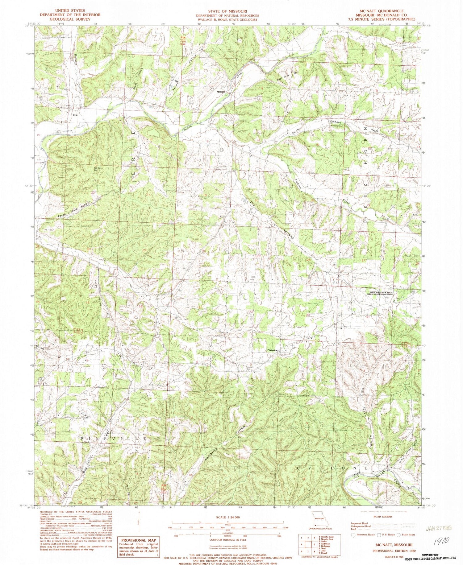 Classic USGS McNatt Missouri 7.5'x7.5' Topo Map Image