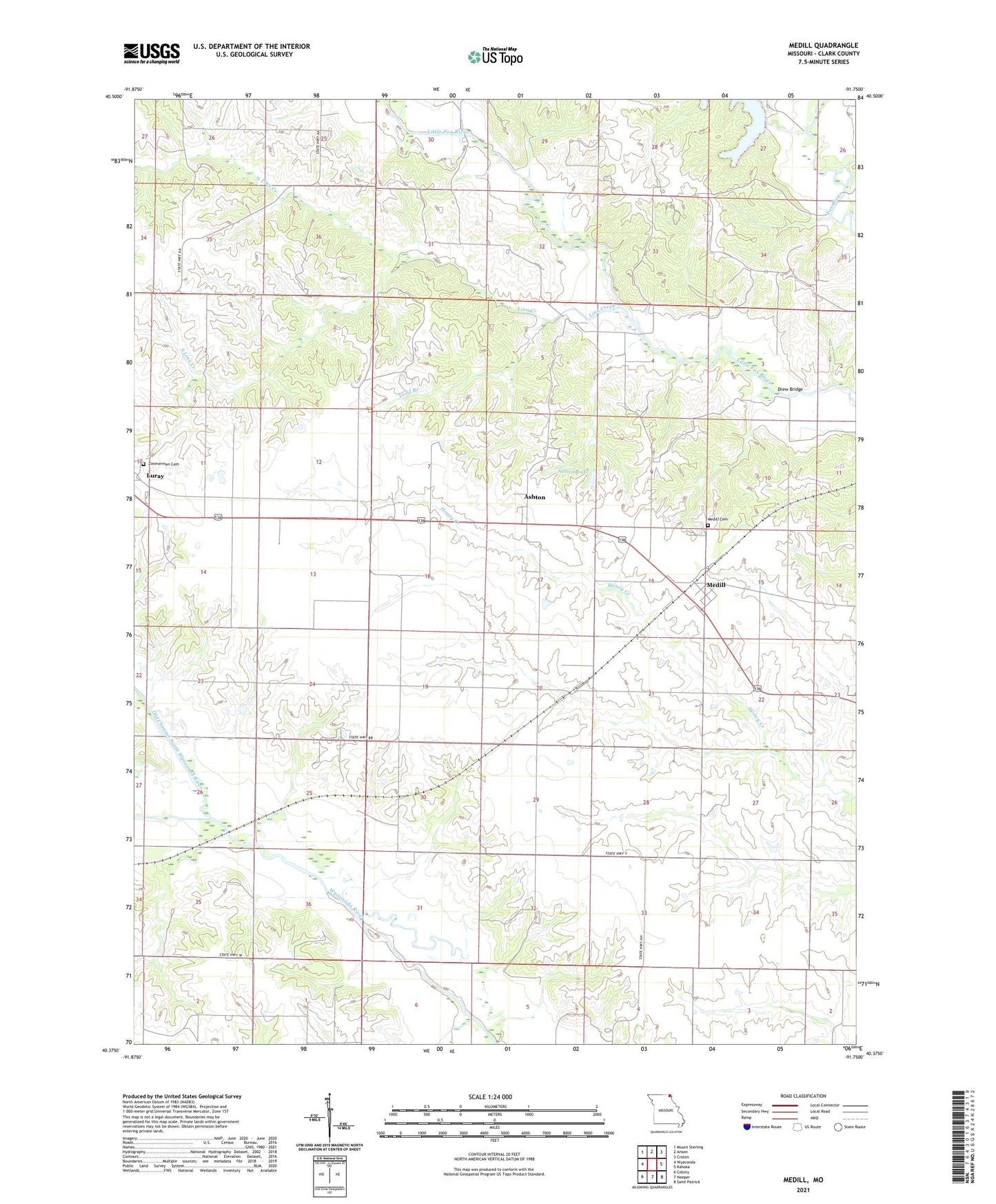 Medill Missouri US Topo Map Image