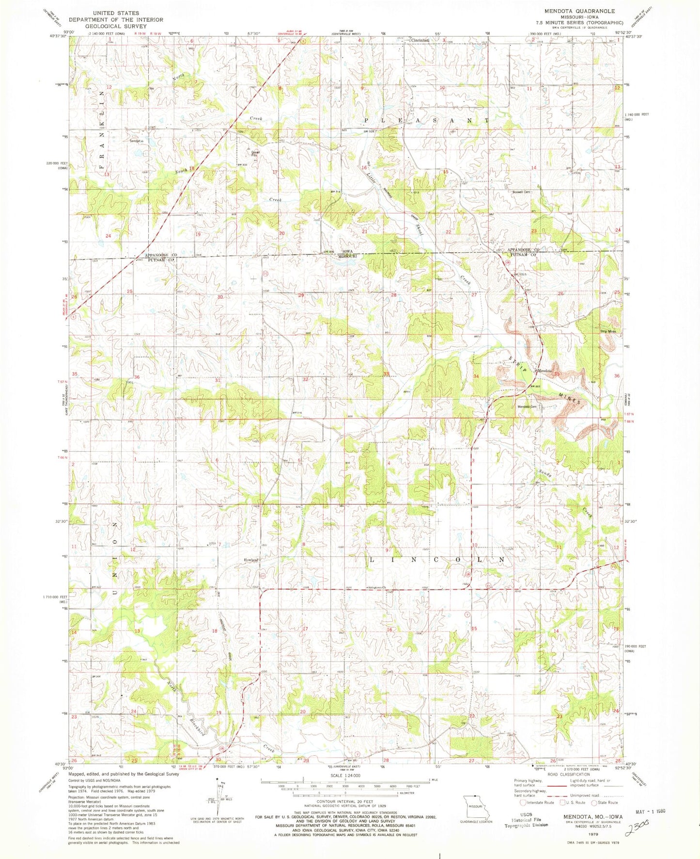 Classic USGS Mendota Missouri 7.5'x7.5' Topo Map Image