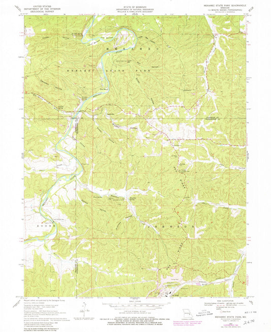 Classic USGS Meramec State Park Missouri 7.5'x7.5' Topo Map Image