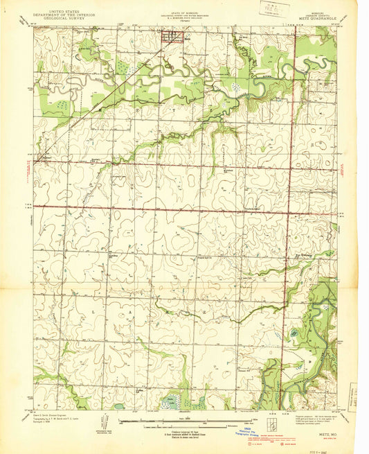 Classic USGS Metz Missouri 7.5'x7.5' Topo Map Image