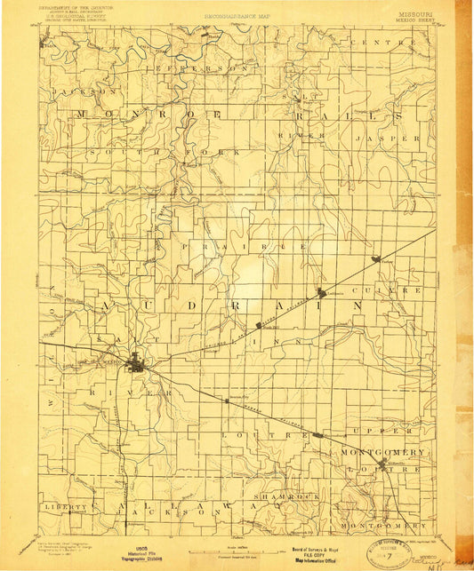 Historic 1890 Perry Missouri 30'x30' Topo Map Image