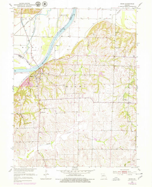 Classic USGS Miami Missouri 7.5'x7.5' Topo Map Image