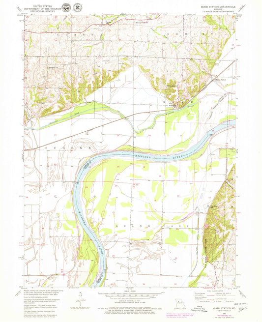 Classic USGS Miami Station Missouri 7.5'x7.5' Topo Map Image