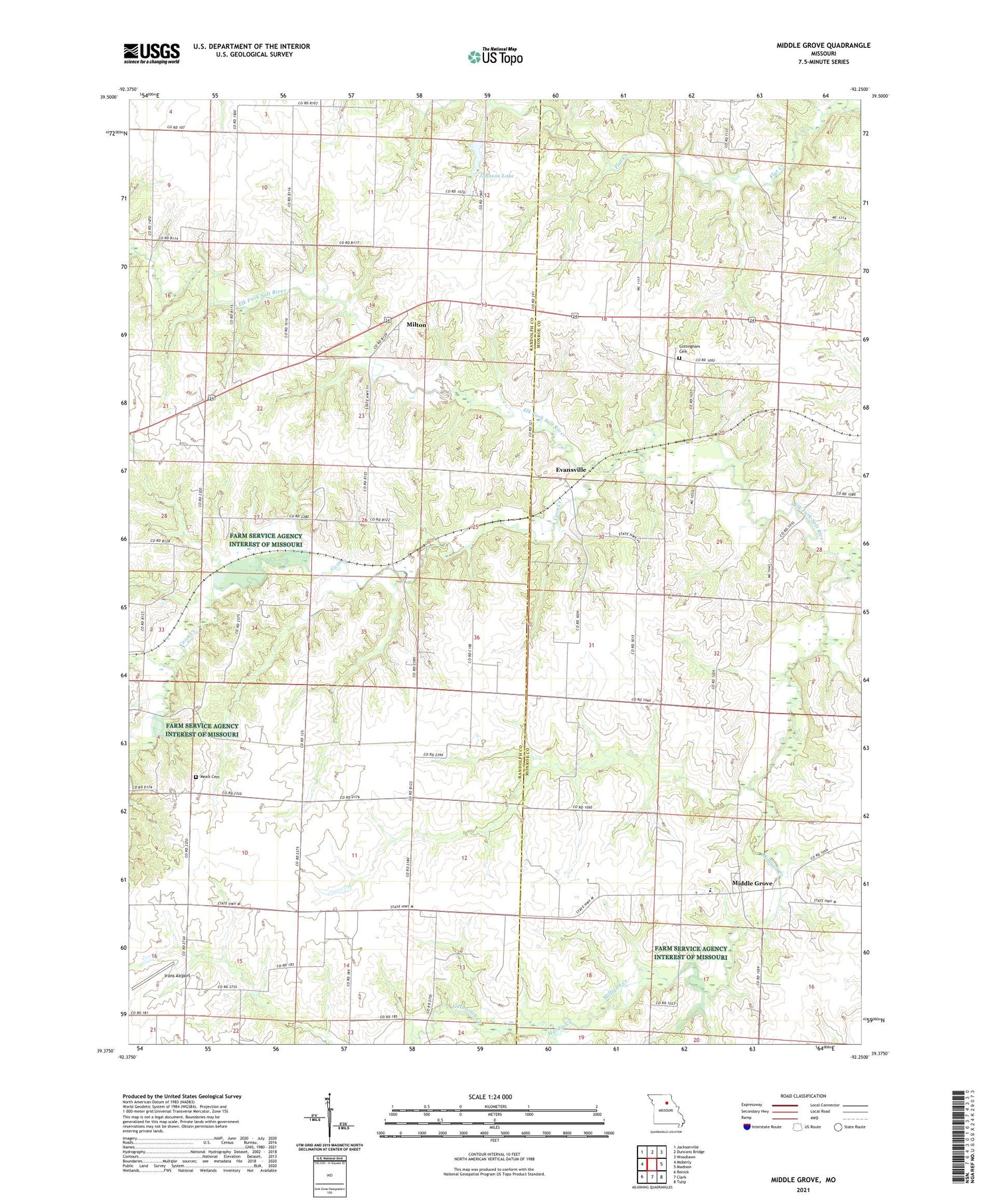 Middle Grove Missouri US Topo Map Image