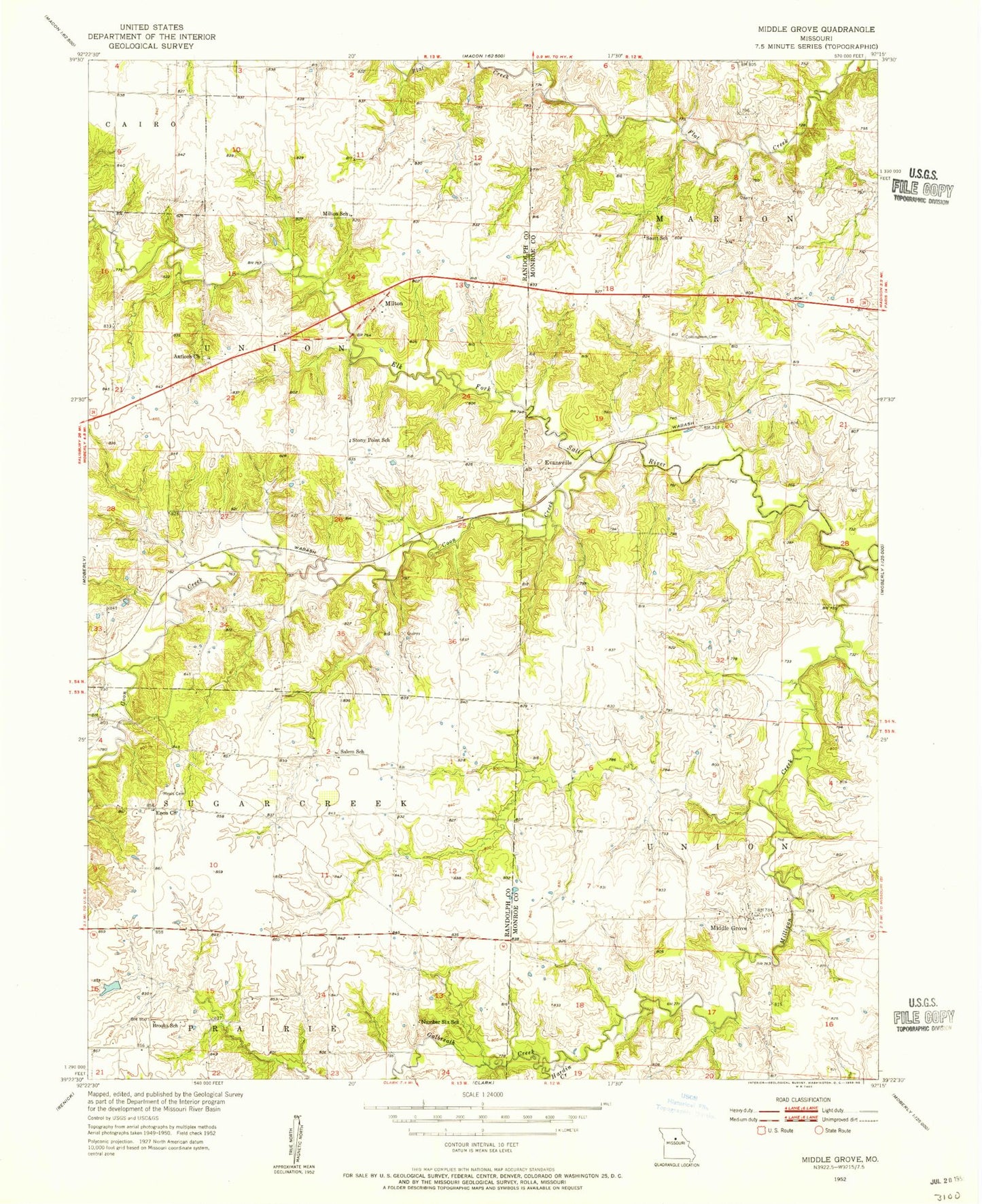 Classic USGS Middle Grove Missouri 7.5'x7.5' Topo Map Image