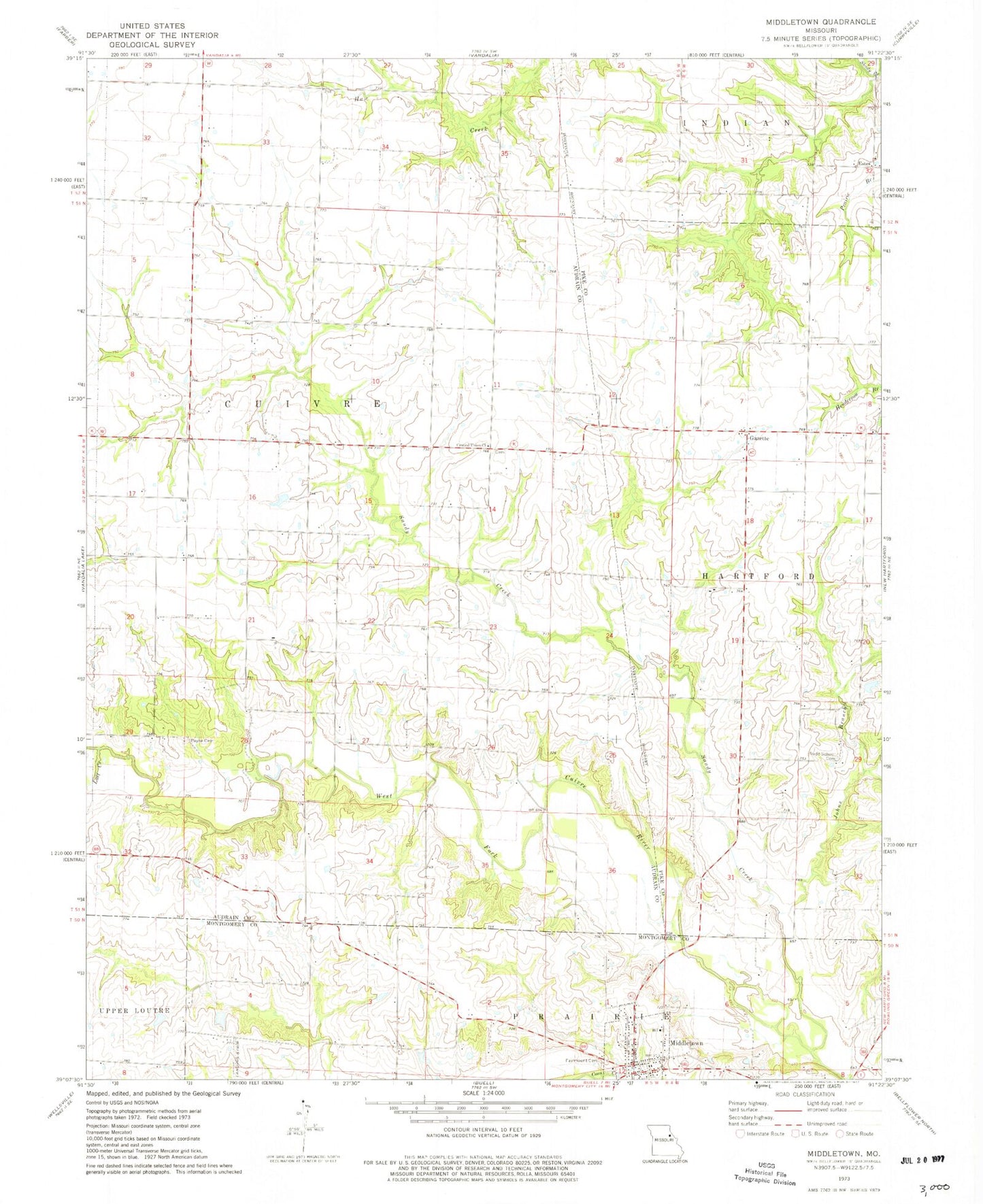 Classic USGS Middletown Missouri 7.5'x7.5' Topo Map Image