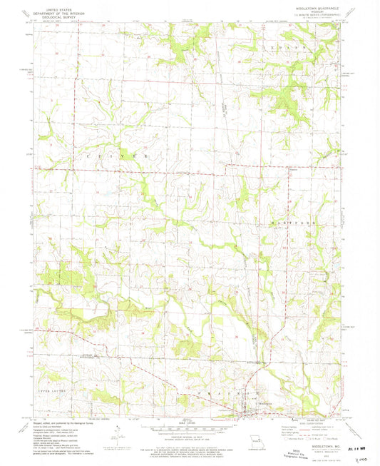 Classic USGS Middletown Missouri 7.5'x7.5' Topo Map Image