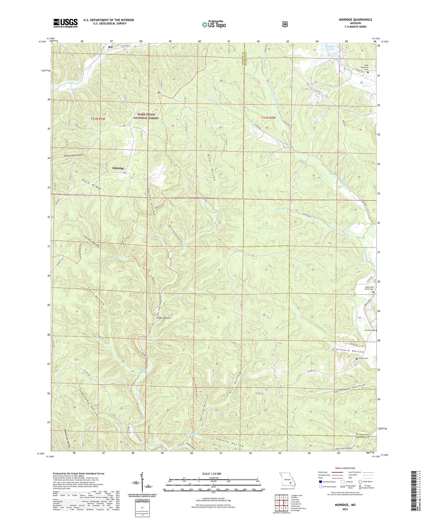 Midridge Missouri US Topo Map Image