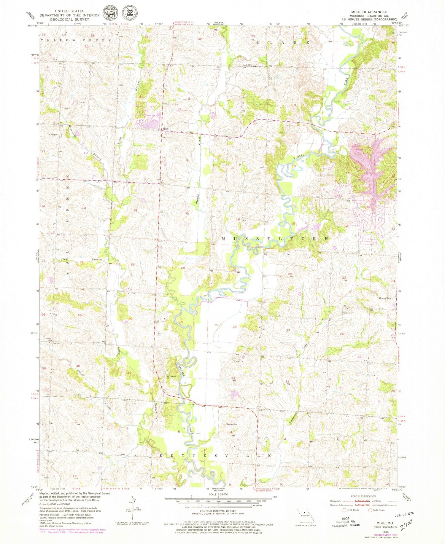 Classic USGS Mike Missouri 7.5'x7.5' Topo Map Image