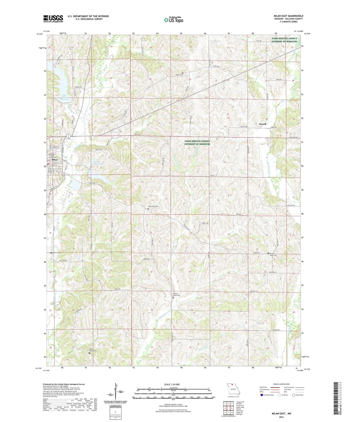 Milan East Missouri US Topo Map Image