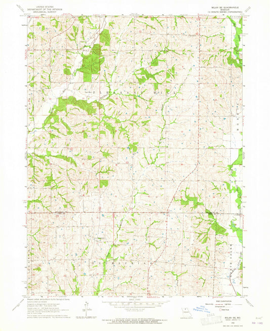 Classic USGS Milan SE Missouri 7.5'x7.5' Topo Map Image
