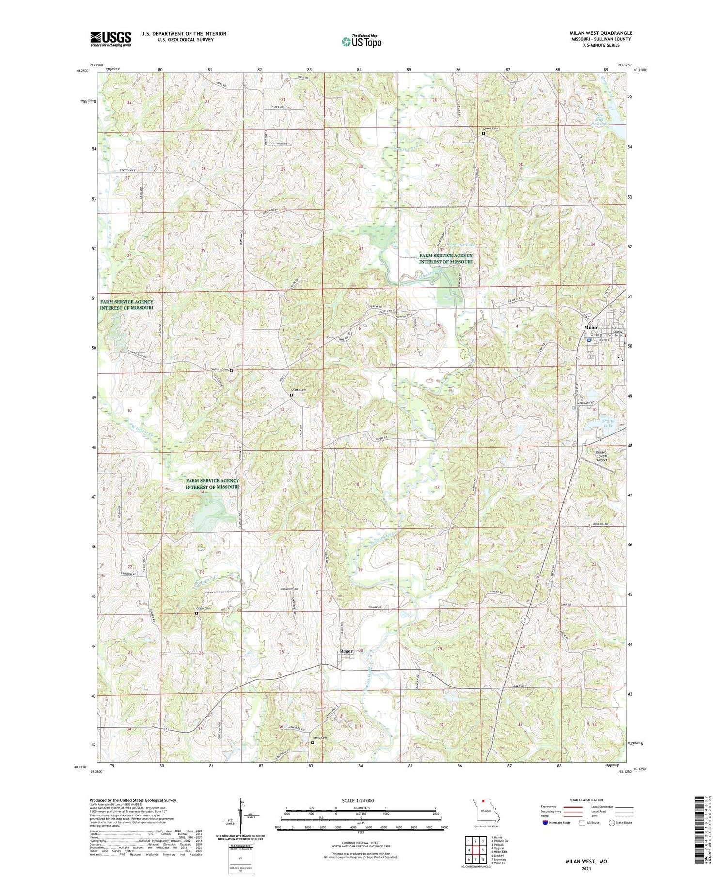 Milan West Missouri US Topo Map Image