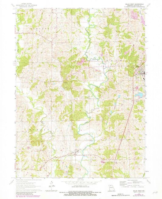 Classic USGS Milan West Missouri 7.5'x7.5' Topo Map Image