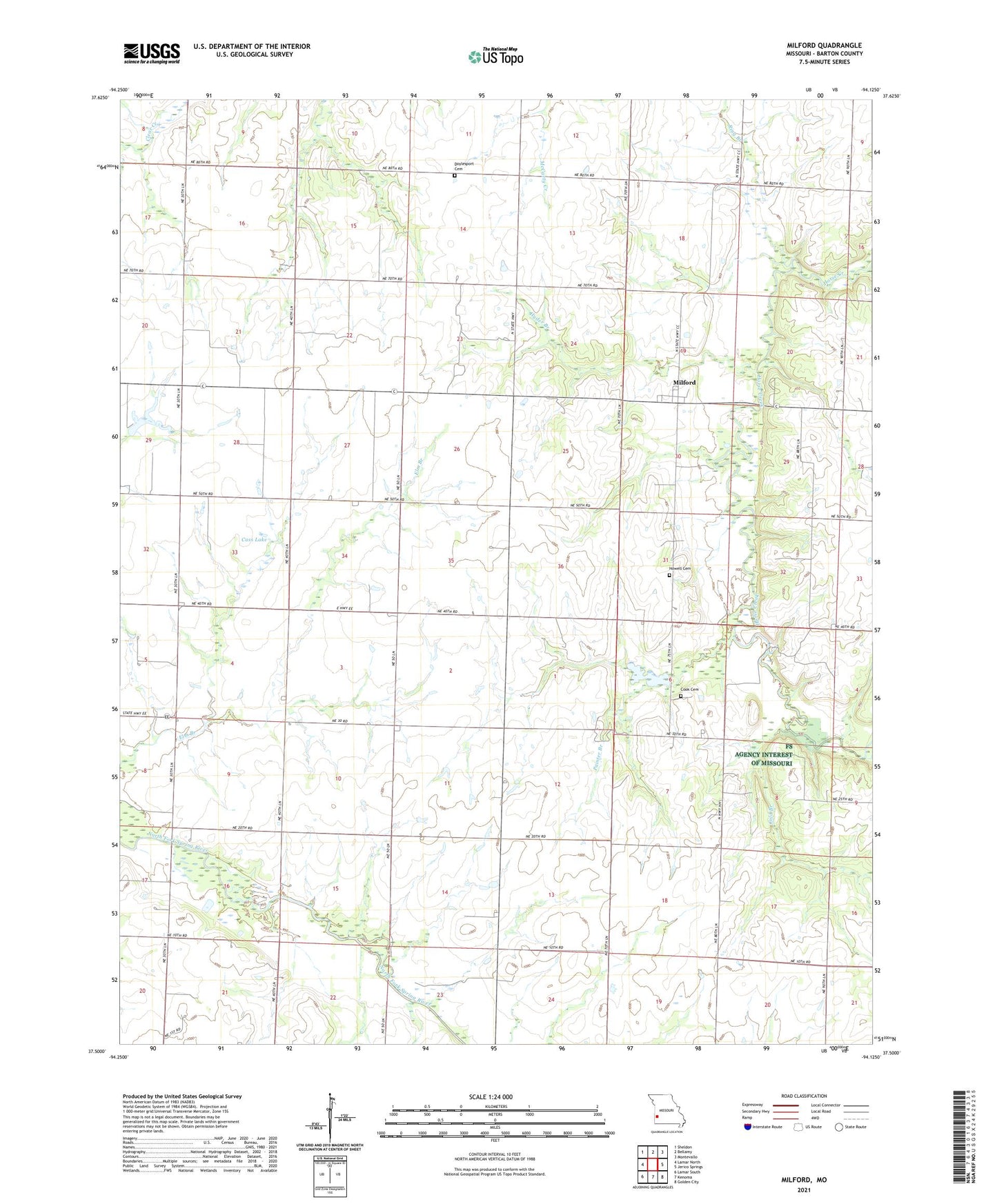Milford Missouri US Topo Map Image