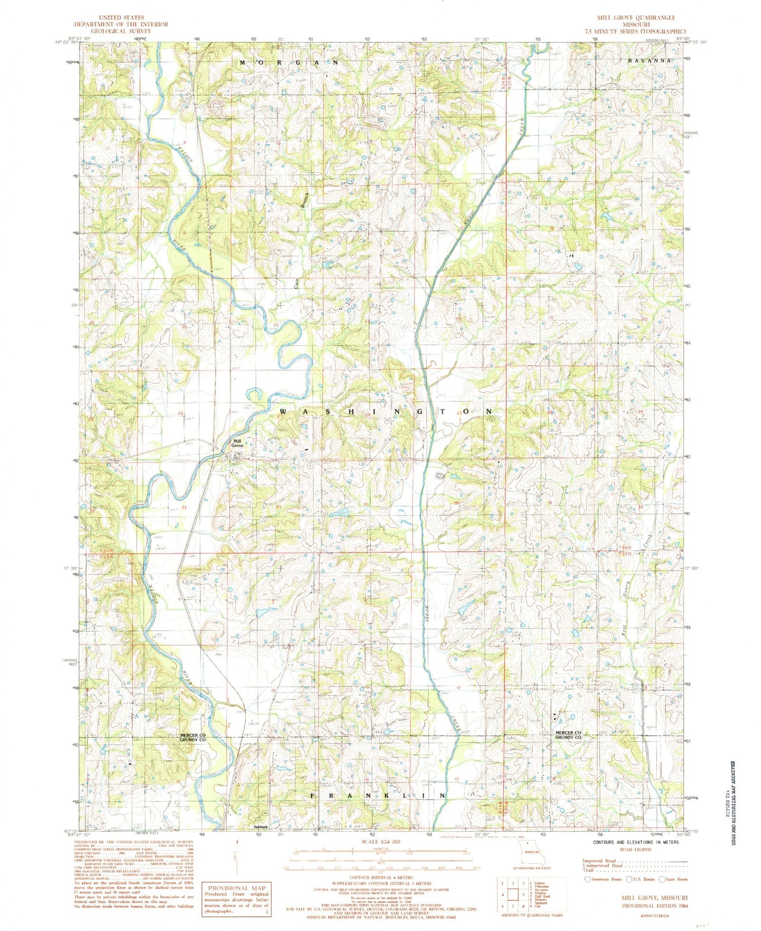 Classic USGS Mill Grove Missouri 7.5'x7.5' Topo Map Image