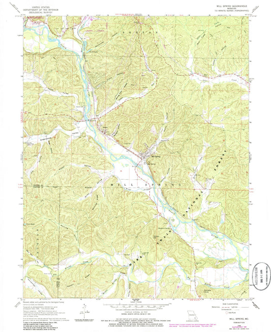 Classic USGS Mill Spring Missouri 7.5'x7.5' Topo Map Image