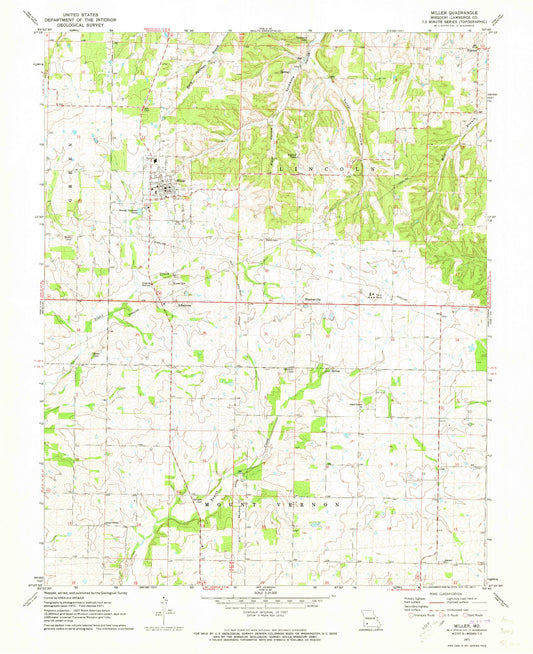 Classic USGS Miller Missouri 7.5'x7.5' Topo Map Image