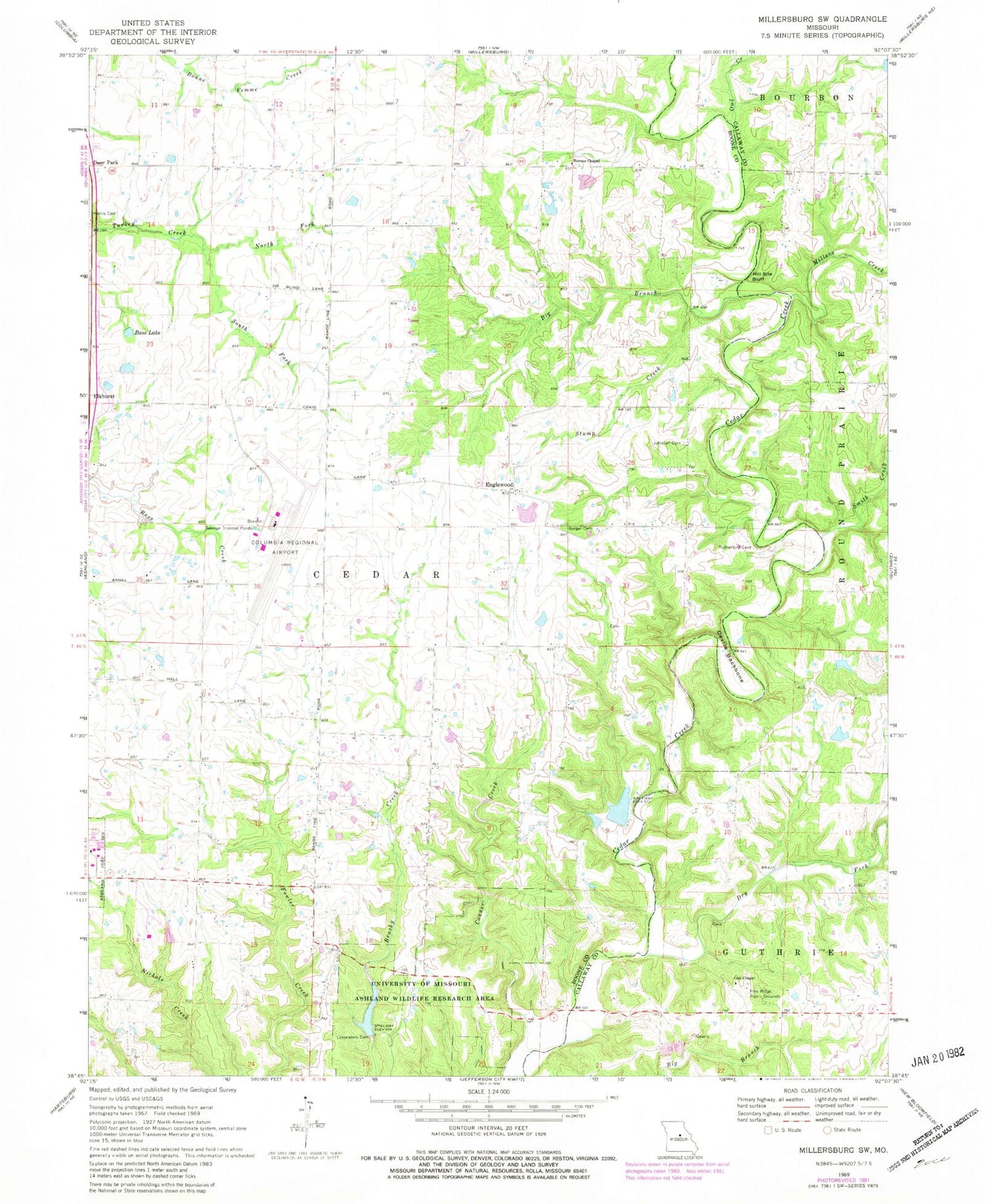 Classic USGS Millersburg SW Missouri 7.5'x7.5' Topo Map Image