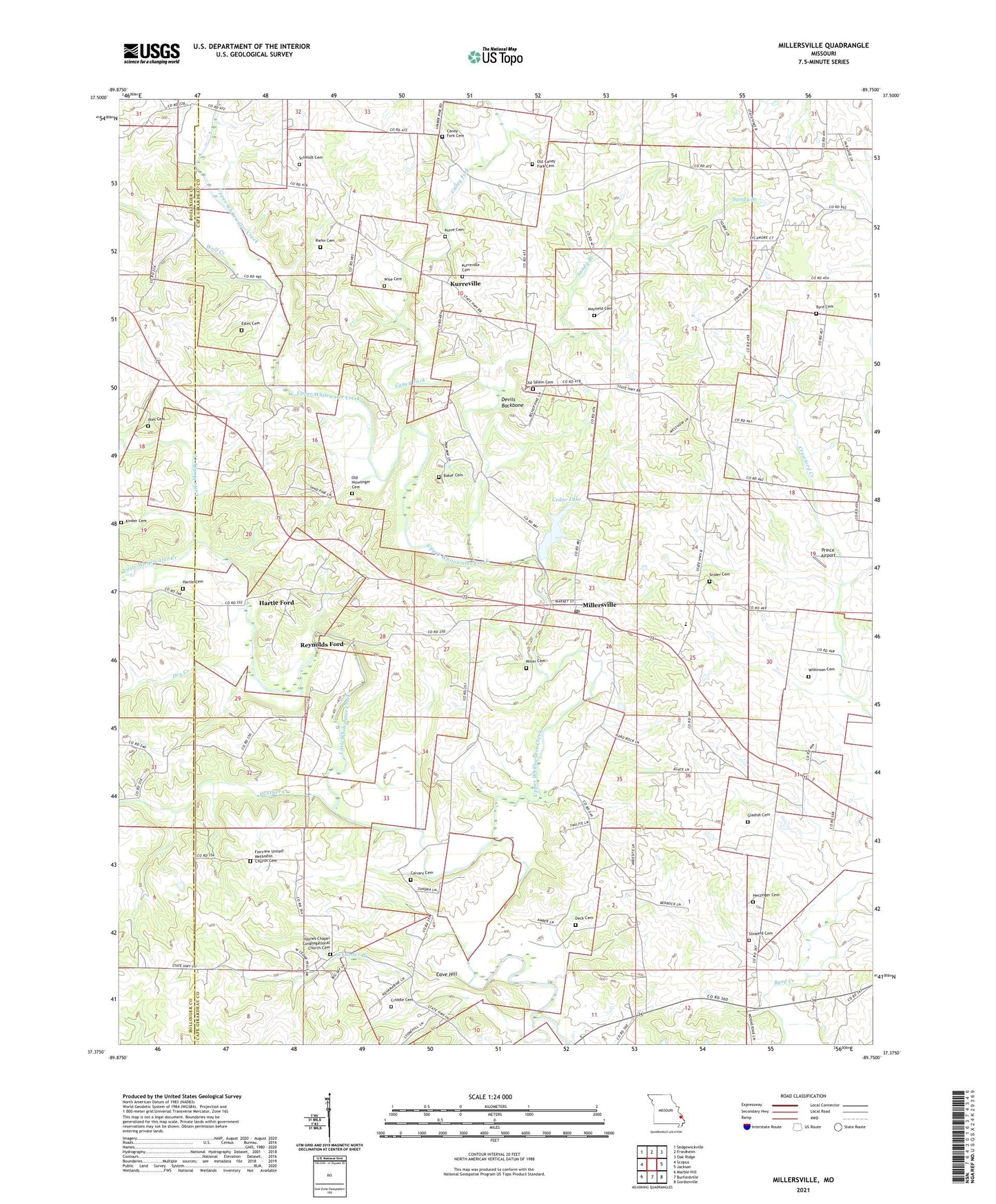 Millersville Missouri US Topo Map Image
