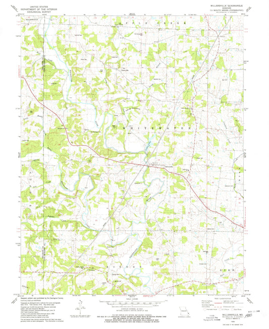 Classic USGS Millersville Missouri 7.5'x7.5' Topo Map Image